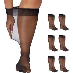 Plus Size Knee High Socks Women Nylon Sheer Capris 6Pairs All Seasons